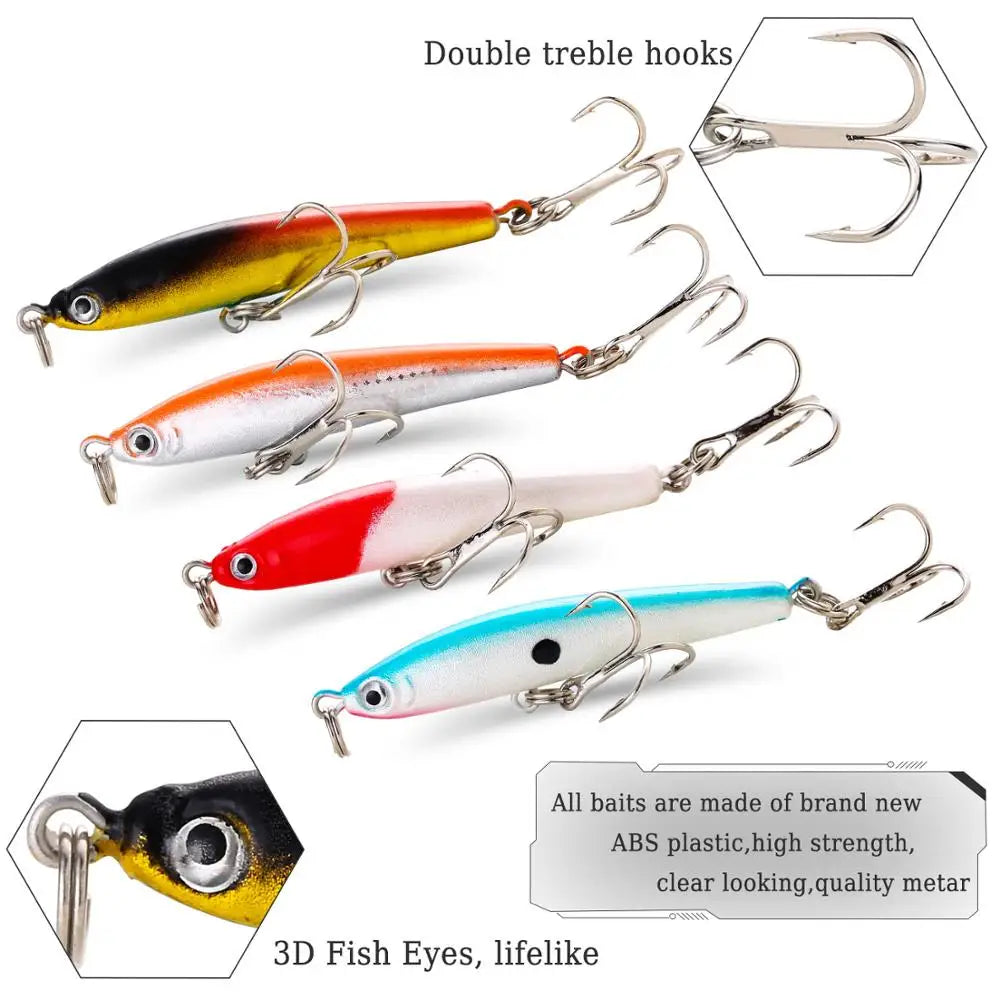 4-Pack Wobbler Fishing Lures – Hard Baits with Anti-Corrosion Treble Hooks for Bass & Carp (Saltwater & Freshwater)