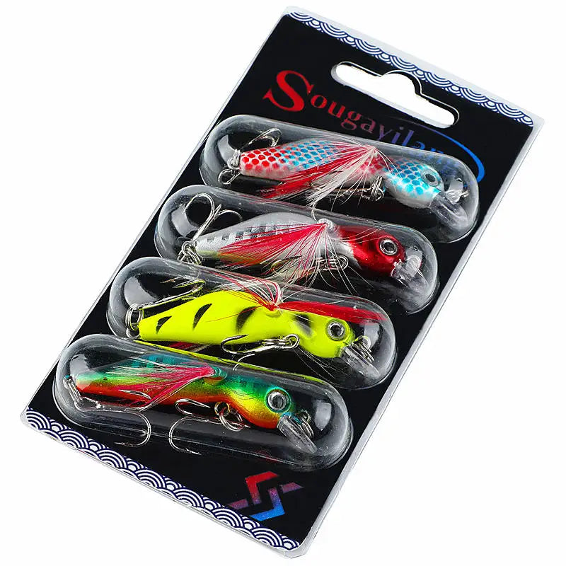 4-Pack Wobbler Fishing Lures – Hard Baits with Anti-Corrosion Treble Hooks for Bass & Carp (Saltwater & Freshwater)
